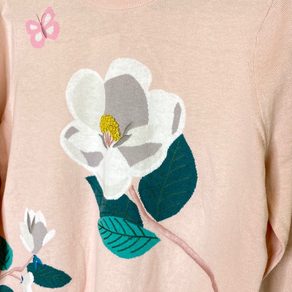 KATE SPADE Cashmere Blend Pink Flower Sweater - Picture 3 of 8